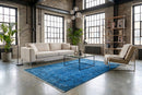 Helder korenblauw vintage vloerkleed - G592