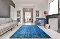 Helder korenblauw vintage vloerkleed - G592