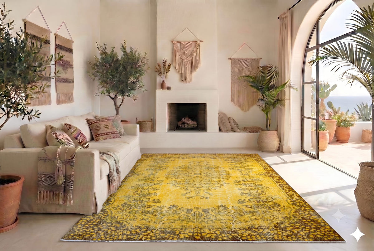 Warm goudgeel vintage vloerkleed - G593
