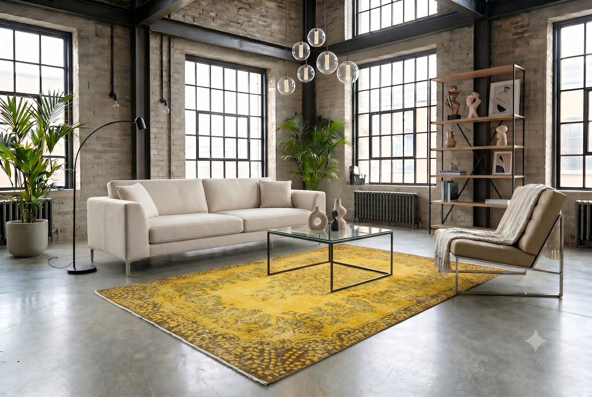 Warm goudgeel vintage vloerkleed - G593
