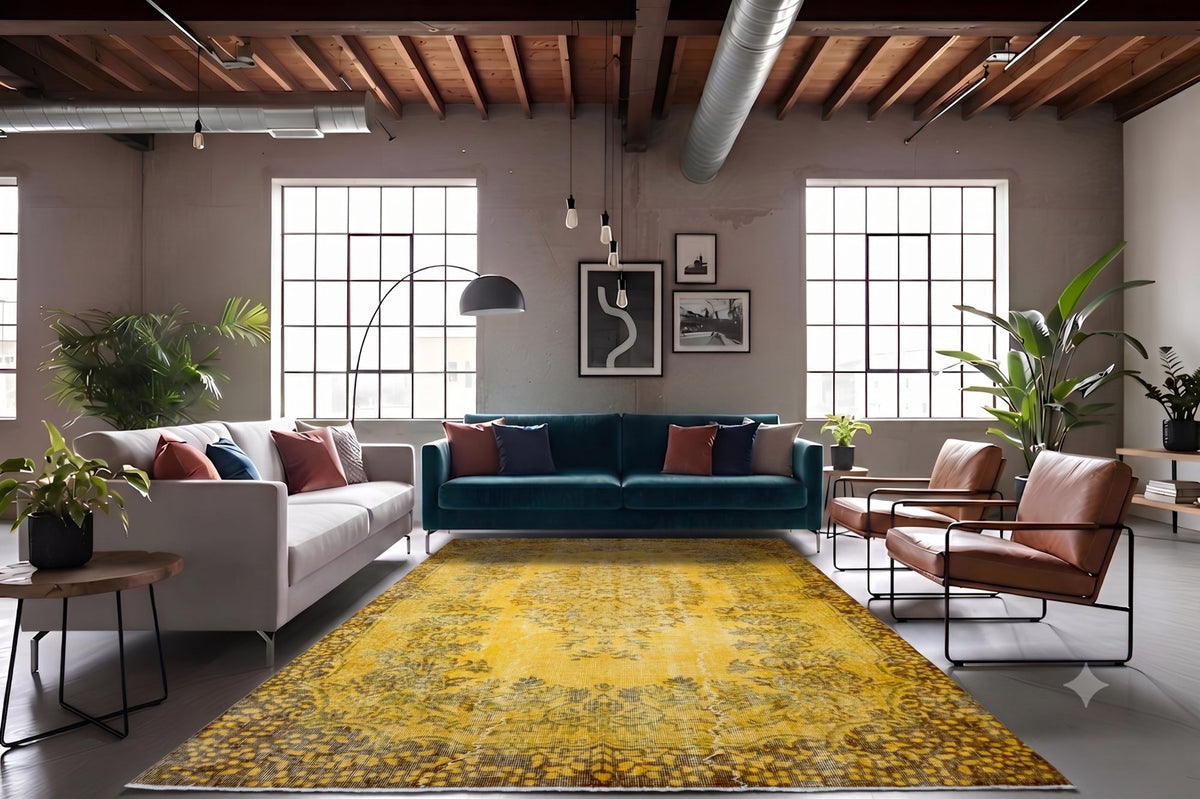 Warm goudgeel vintage vloerkleed - G593
