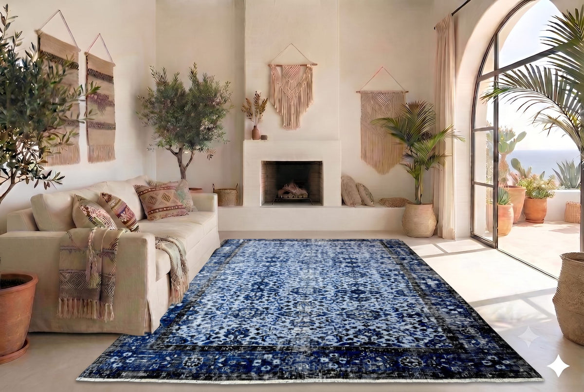 Diep indigoblauw vintage vloerkleed - G594
