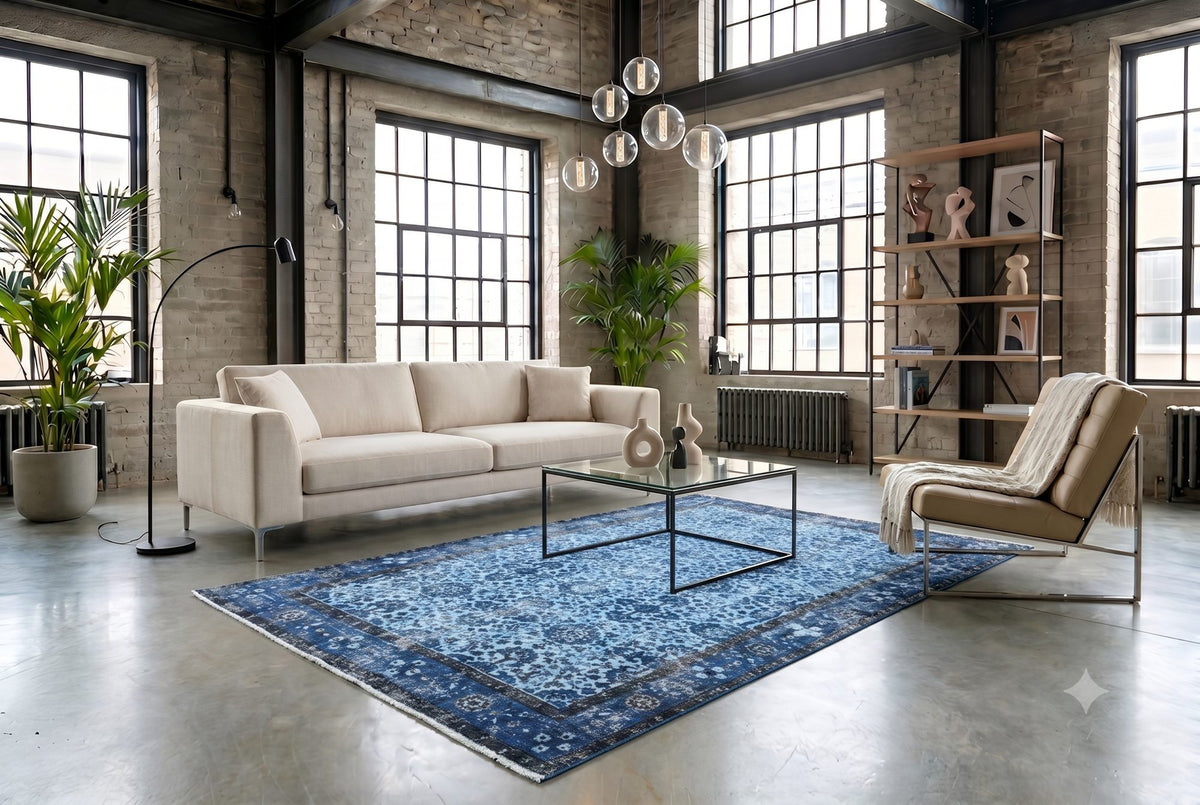 Diep indigoblauw vintage vloerkleed - G594