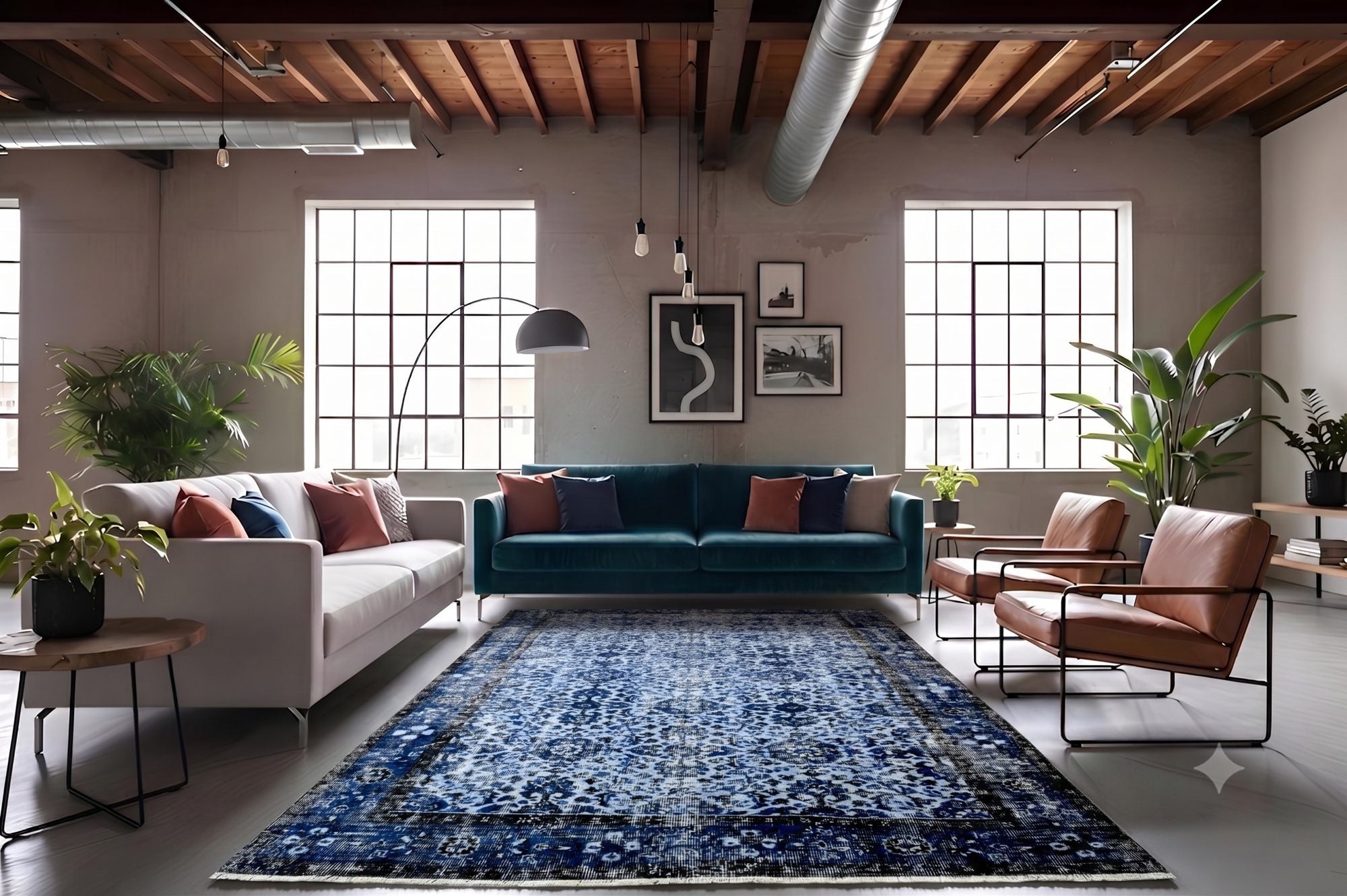 Diep indigoblauw vintage vloerkleed - G594