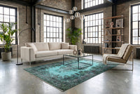 Diep turquoise vintage vloerkleed - G597