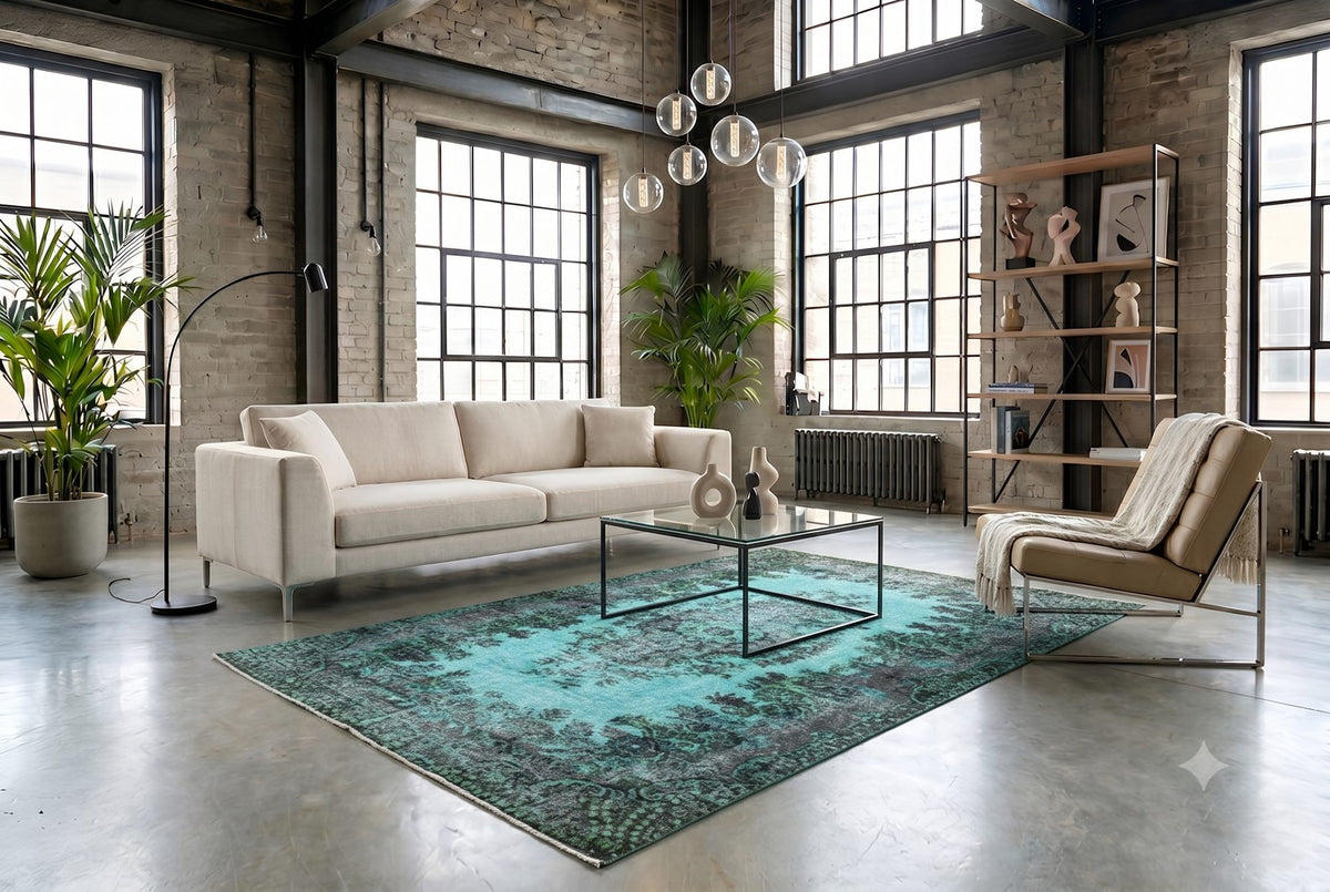 Diep turquoise vintage vloerkleed - G597