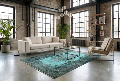 Diep turquoise vintage vloerkleed - G597