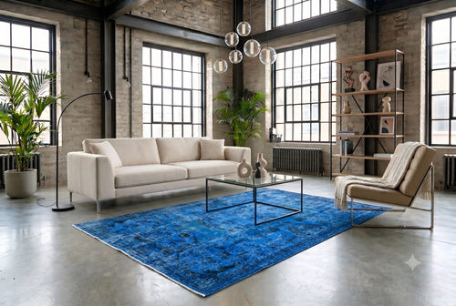 Vivid cobalt blue vintage rug - G600