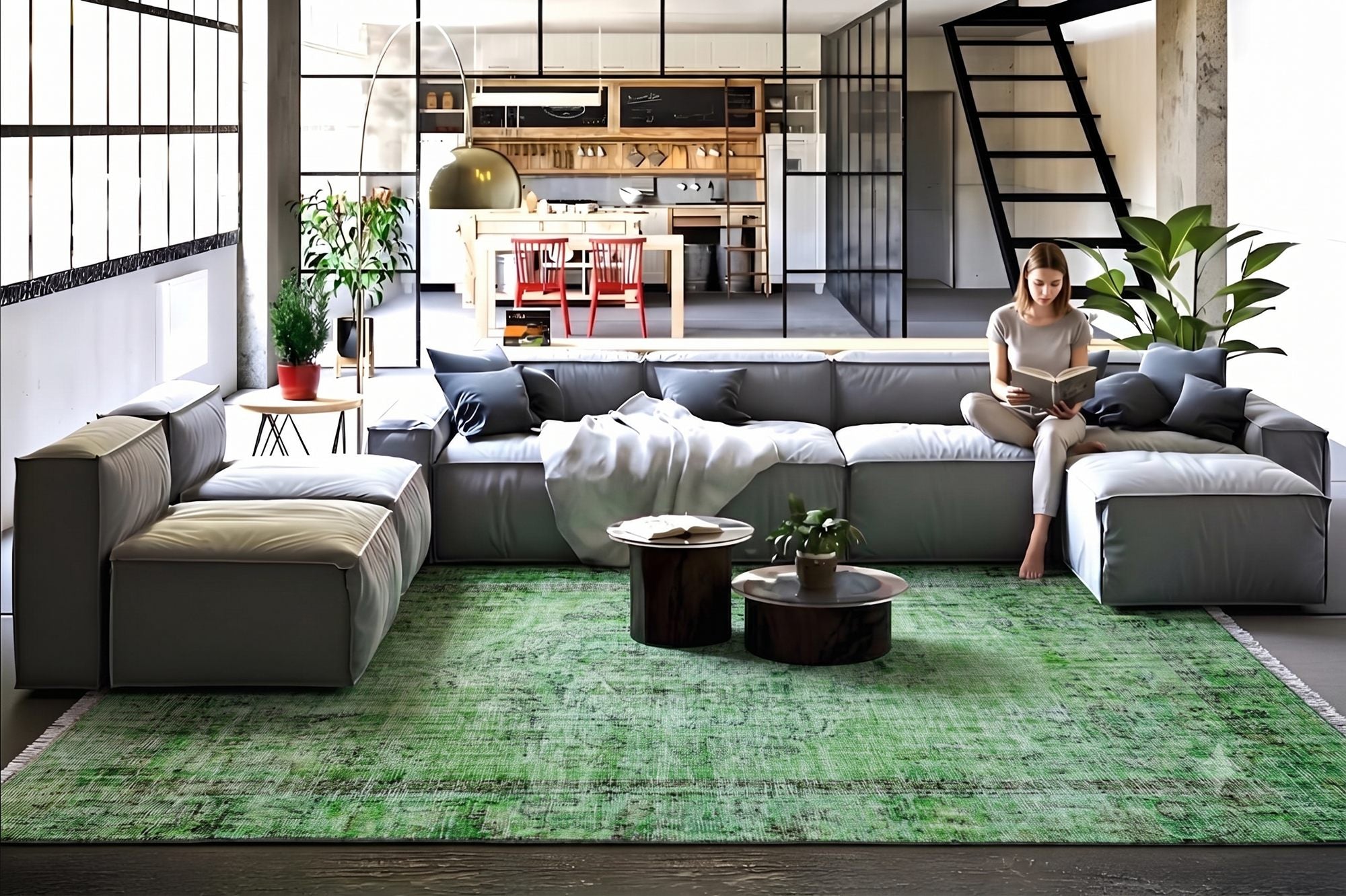 Fris grasgroen vintage vloerkleed - G601