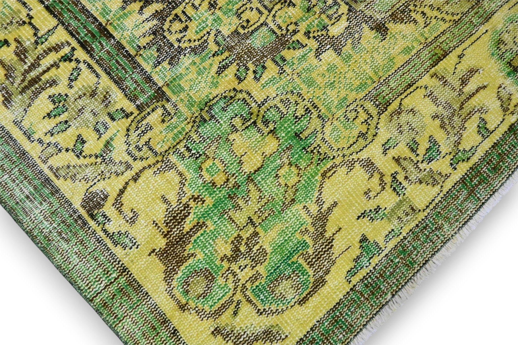 Levendig groengeel vintage vloerkleed - G602