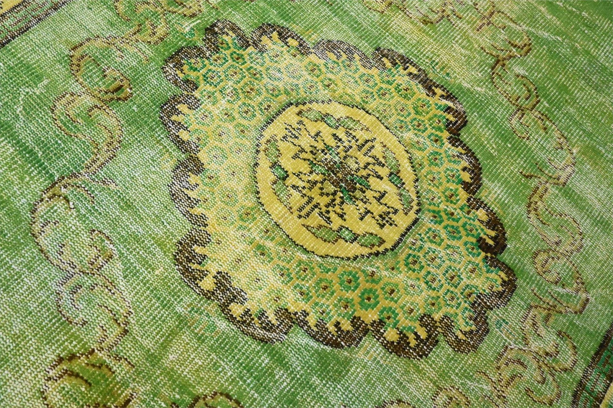 Levendig groengeel vintage vloerkleed - G602