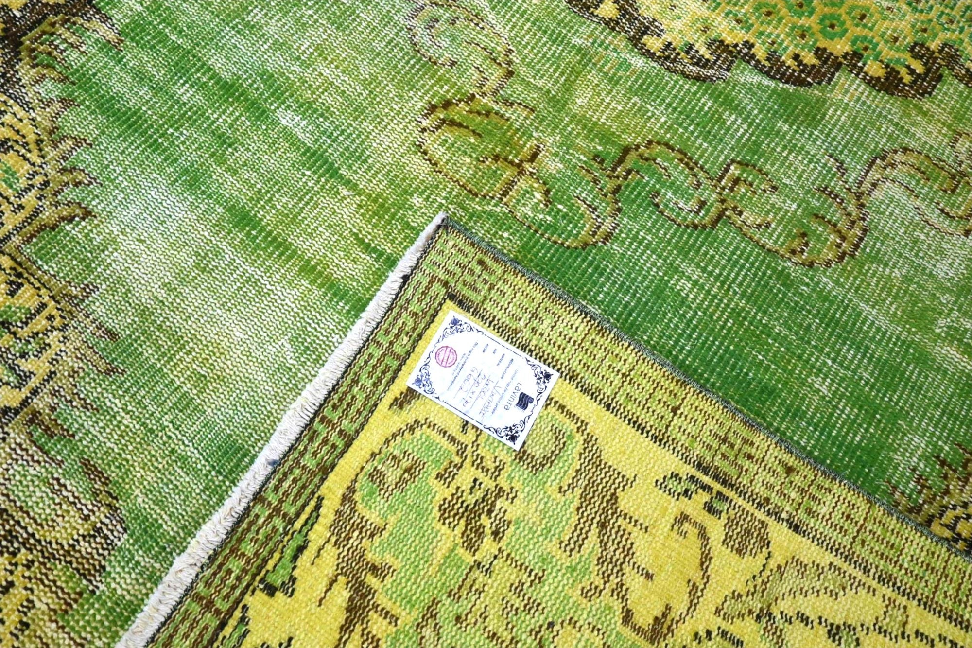 Levendig groengeel vintage vloerkleed - G602