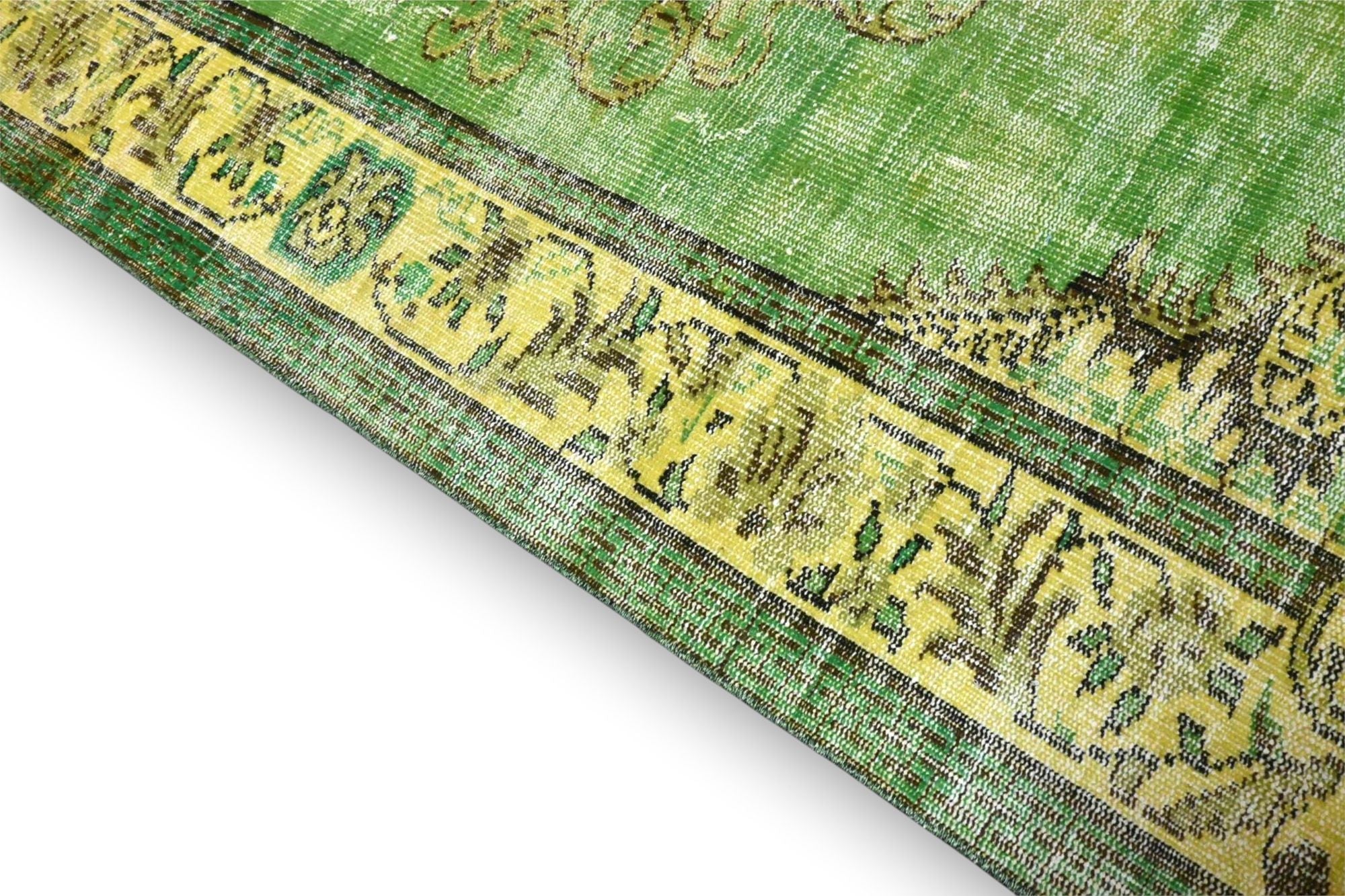 Levendig groengeel vintage vloerkleed - G602