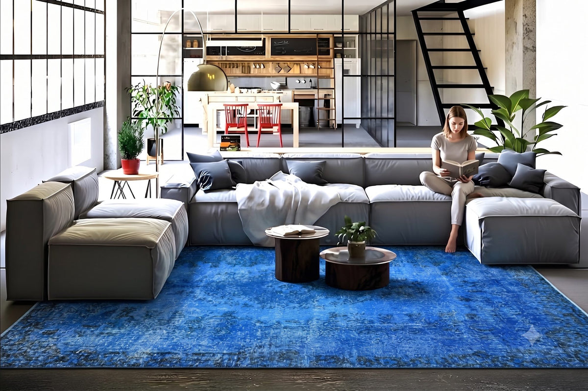 Diep kobaltblauw vintage vloerkleed - G603