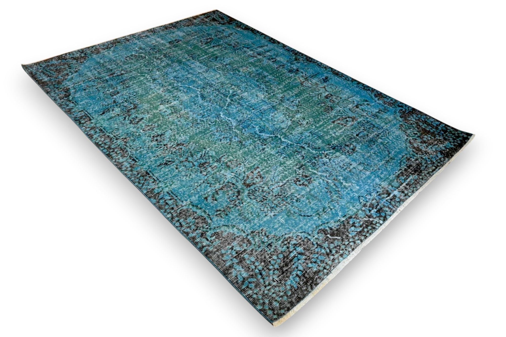 Diep petrolturquoise vintage vloerkleed - G604