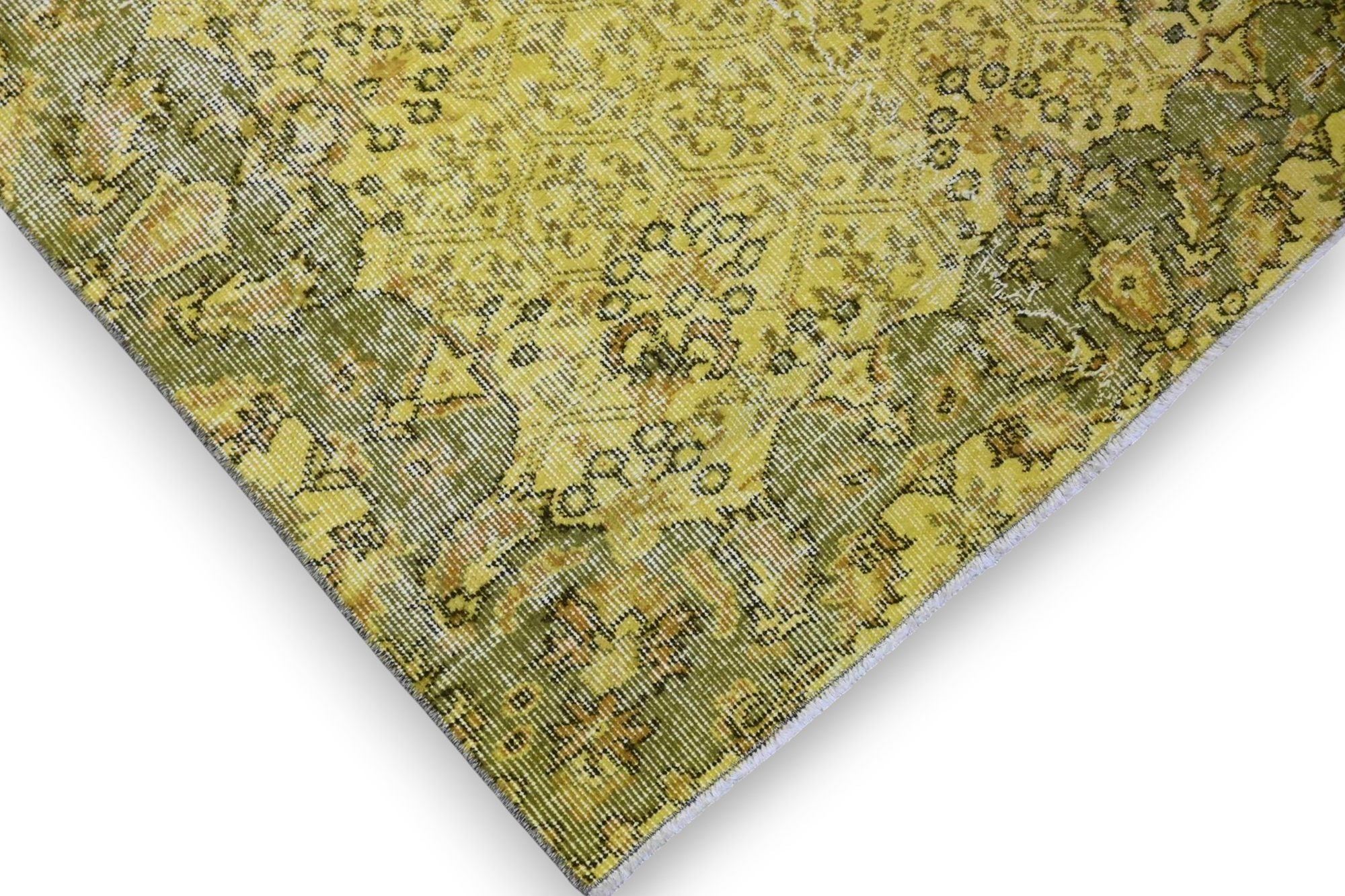 Zomers limoengeel vintage vloerkleed - G605
