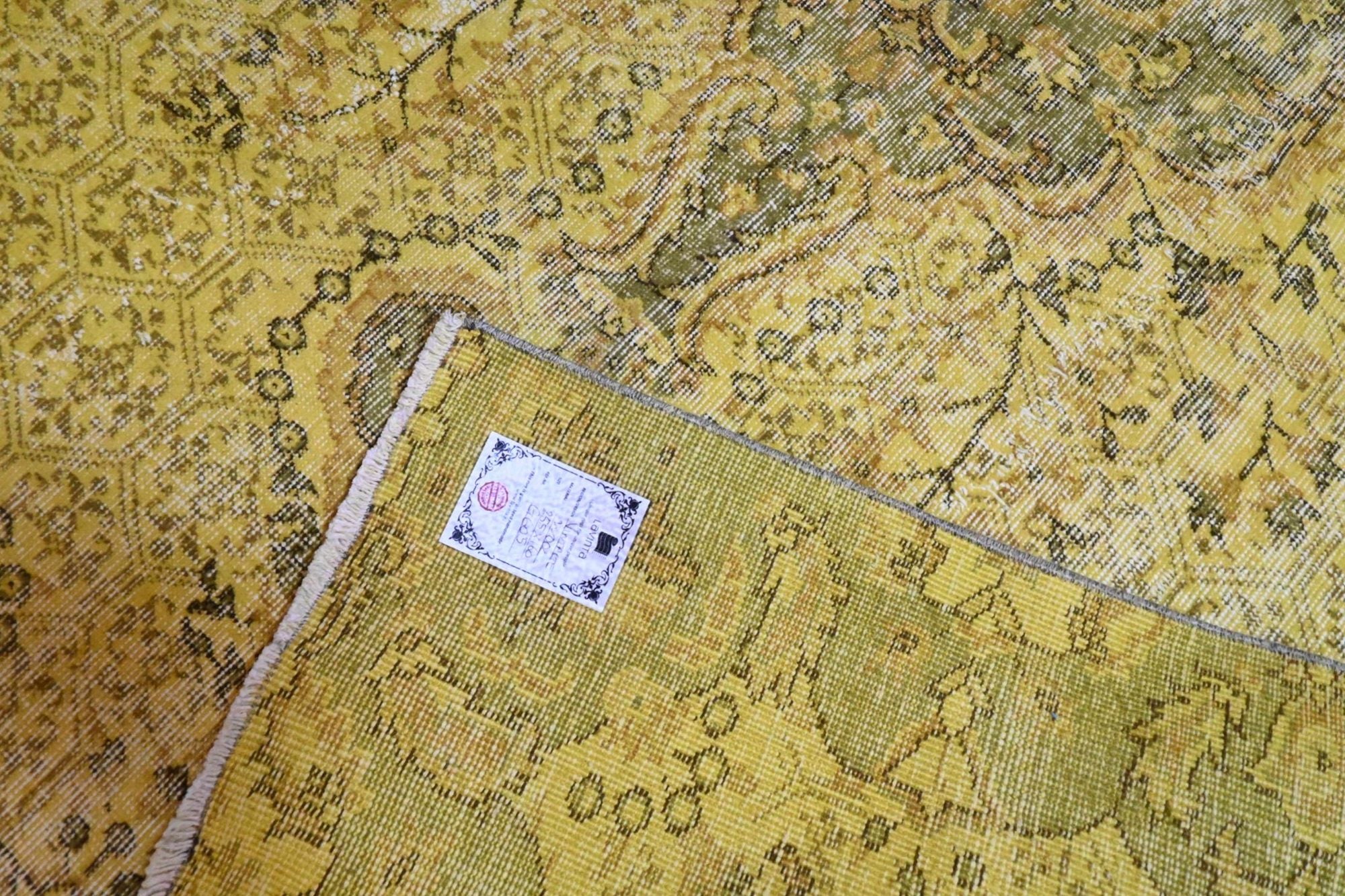 Zomers limoengeel vintage vloerkleed - G605