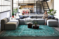 Zacht turquoise vintage vloerkleed - G606