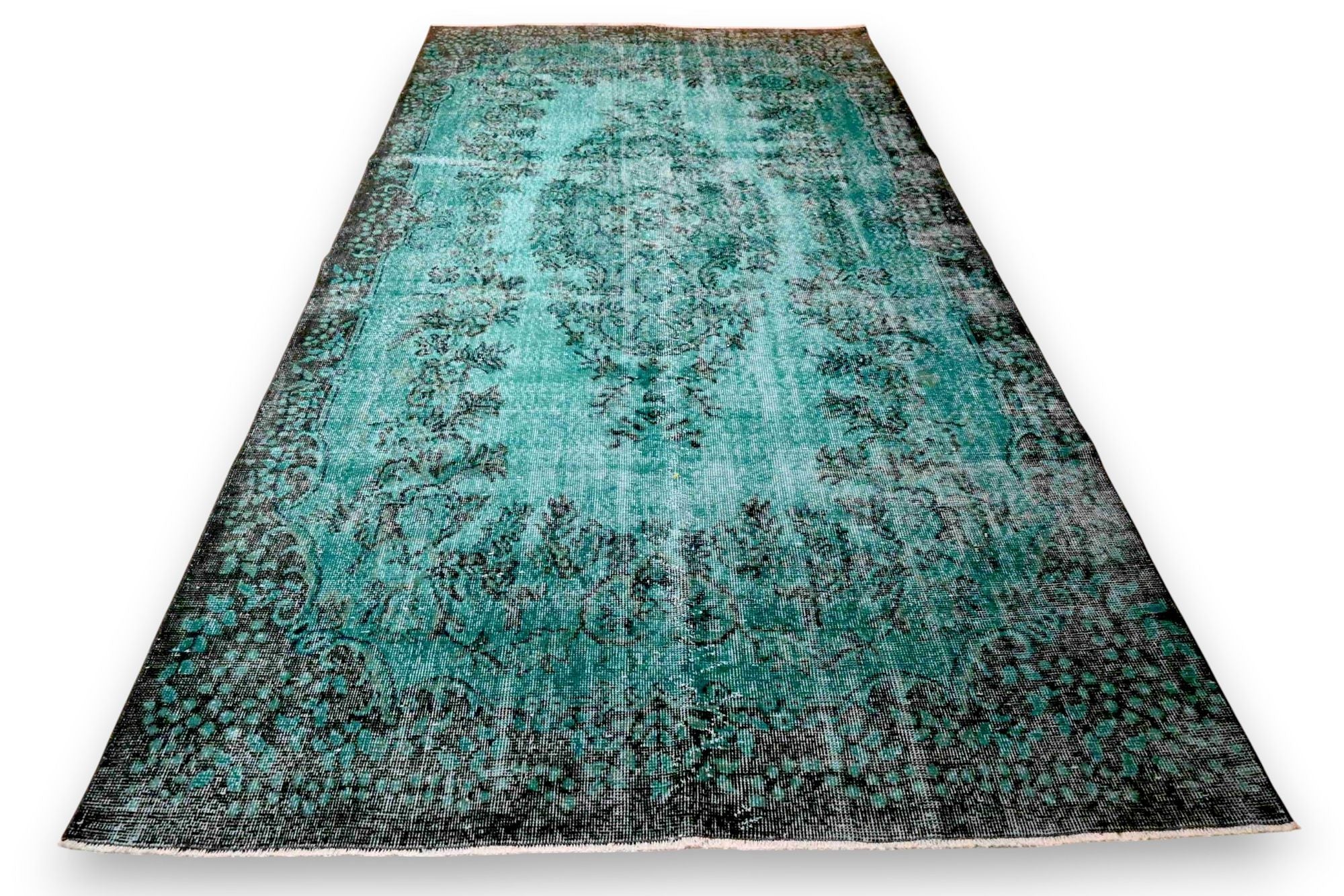 Zacht turquoise vintage vloerkleed - G606