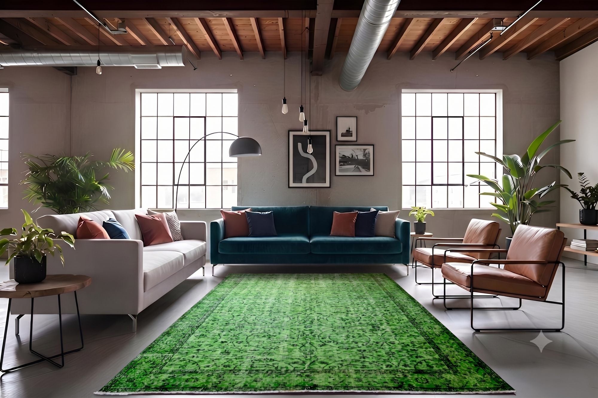 Rijk smaragdgroen vintage vloerkleed - G607