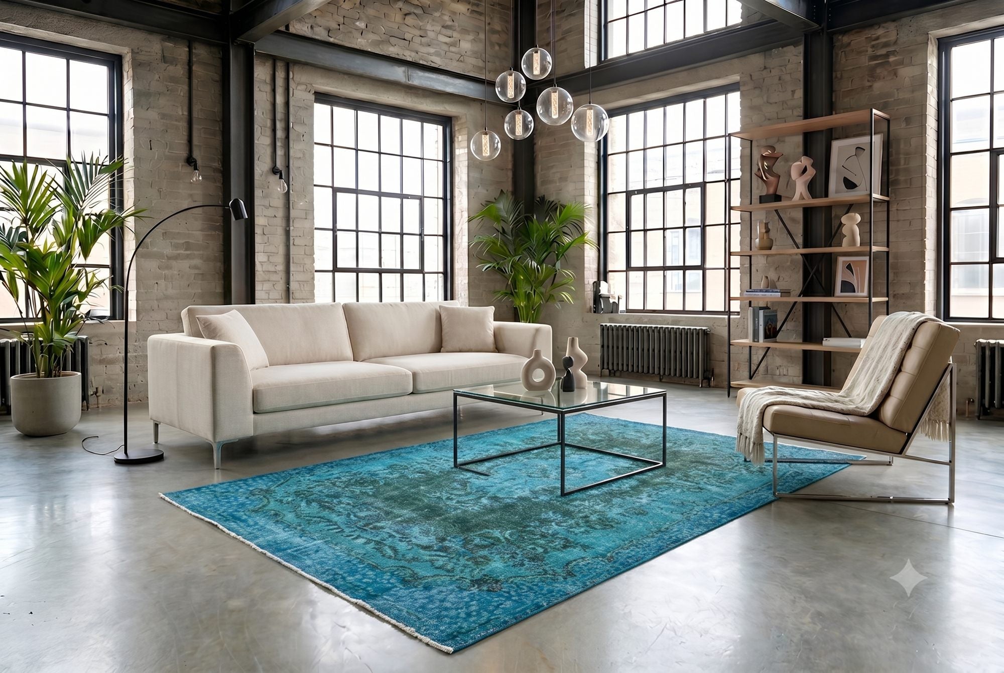 Statig turquoise vintage vloerkleed - G608