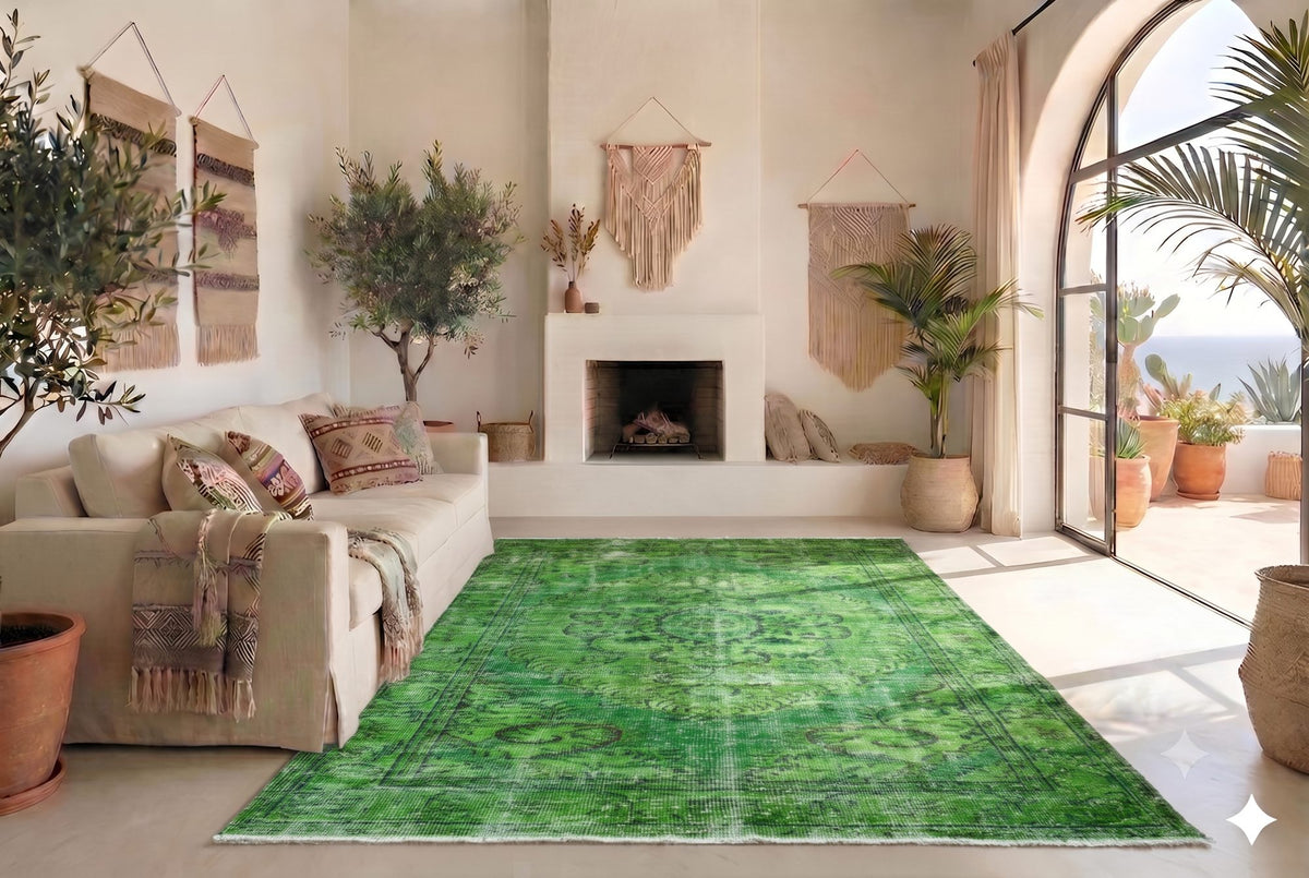 Warm mosgroen vintage vloerkleed - G609