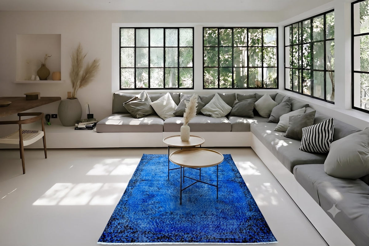 Zuiver kobaltblauw vintage vloerkleed - G612