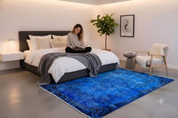 Zuiver kobaltblauw vintage vloerkleed - G612