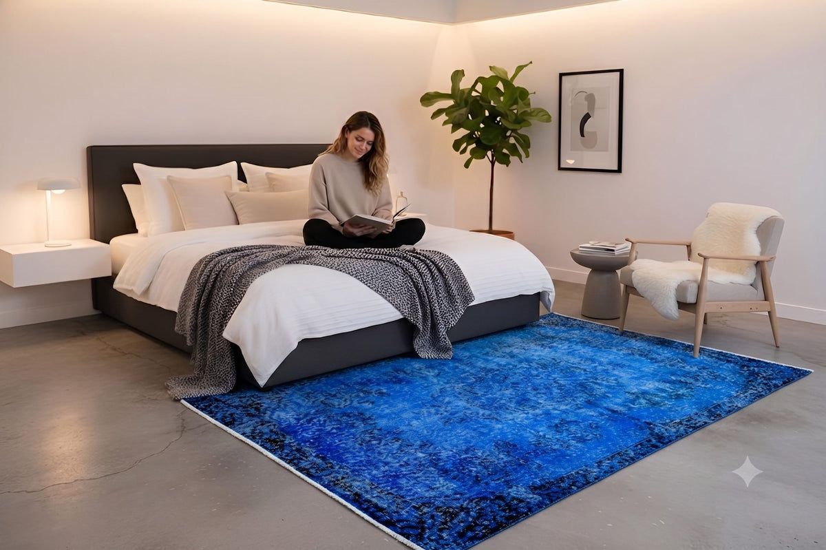 Zuiver kobaltblauw vintage vloerkleed - G612