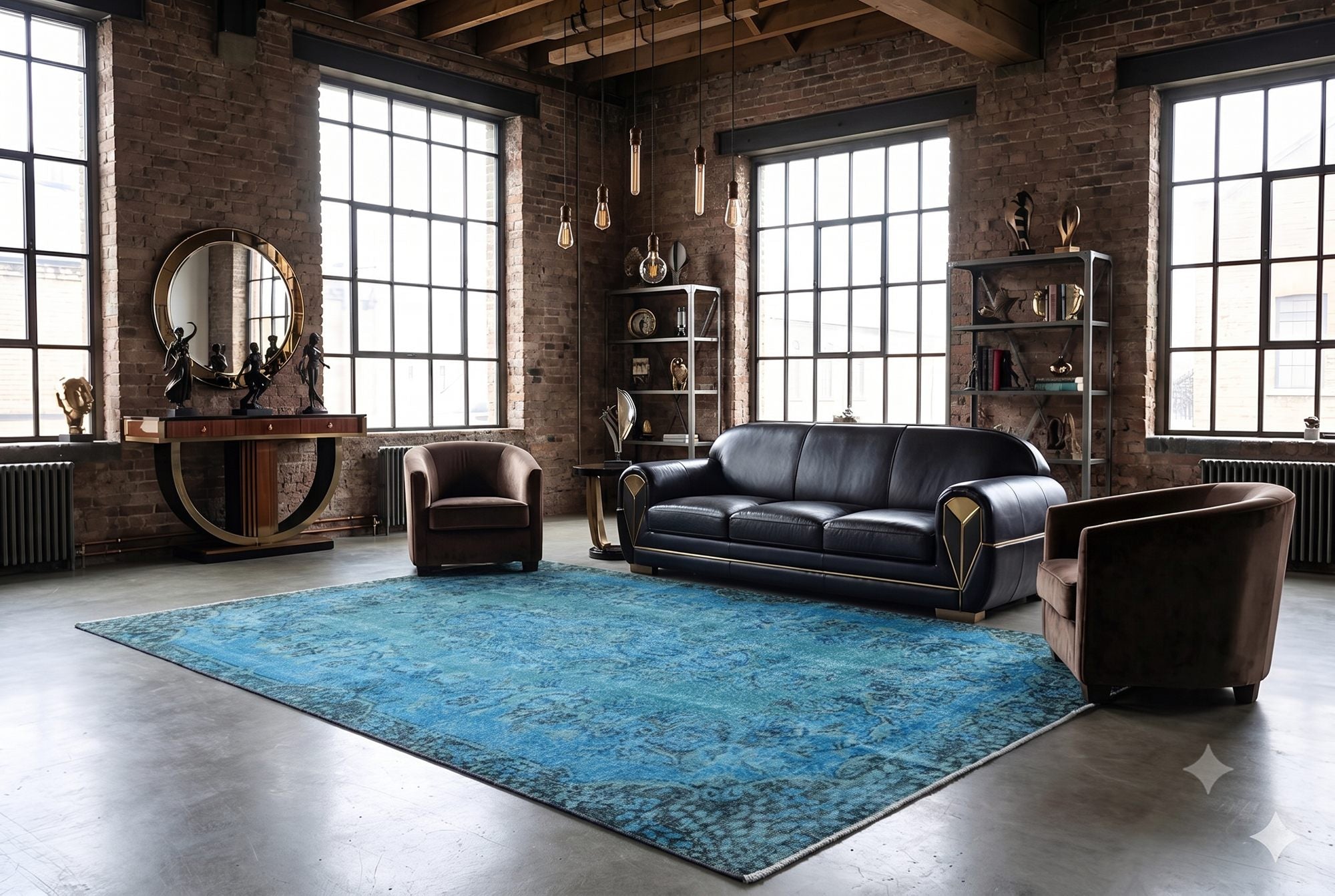 Diep staalblauw vintage vloerkleed - G616