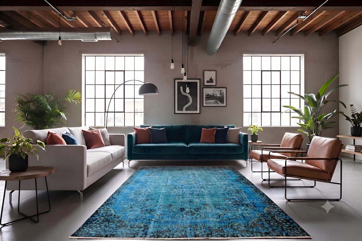 Diep staalblauw vintage vloerkleed - G616