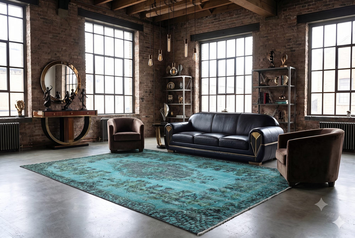 Zeegroen turquoise vintage vloerkleed - G617