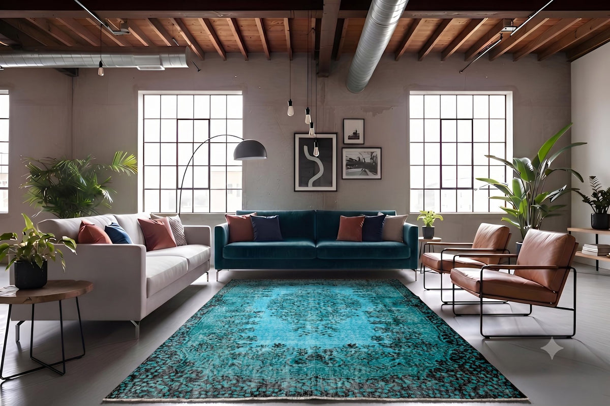 Zeegroen turquoise vintage vloerkleed - G617