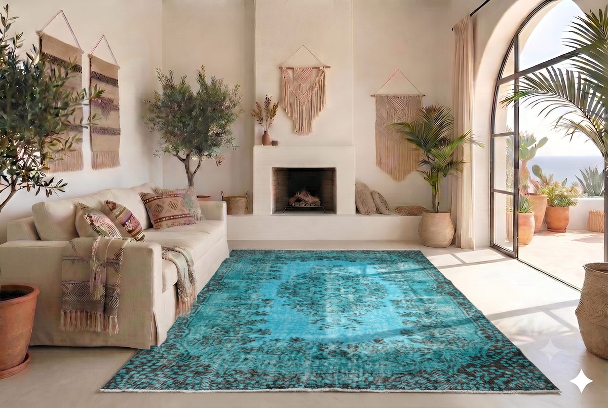 Zeegroen turquoise vintage vloerkleed - G617