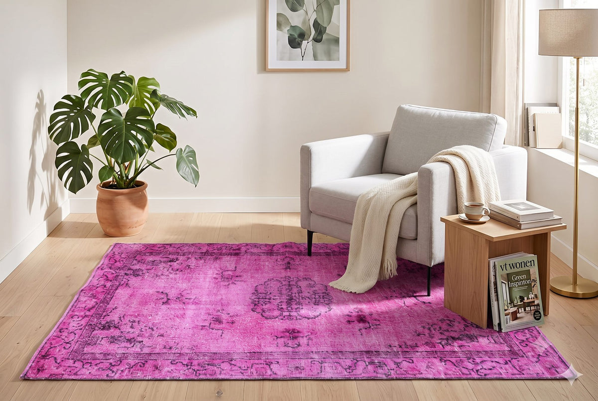 Fel fuchsia roze vintage vloerkleed - G618