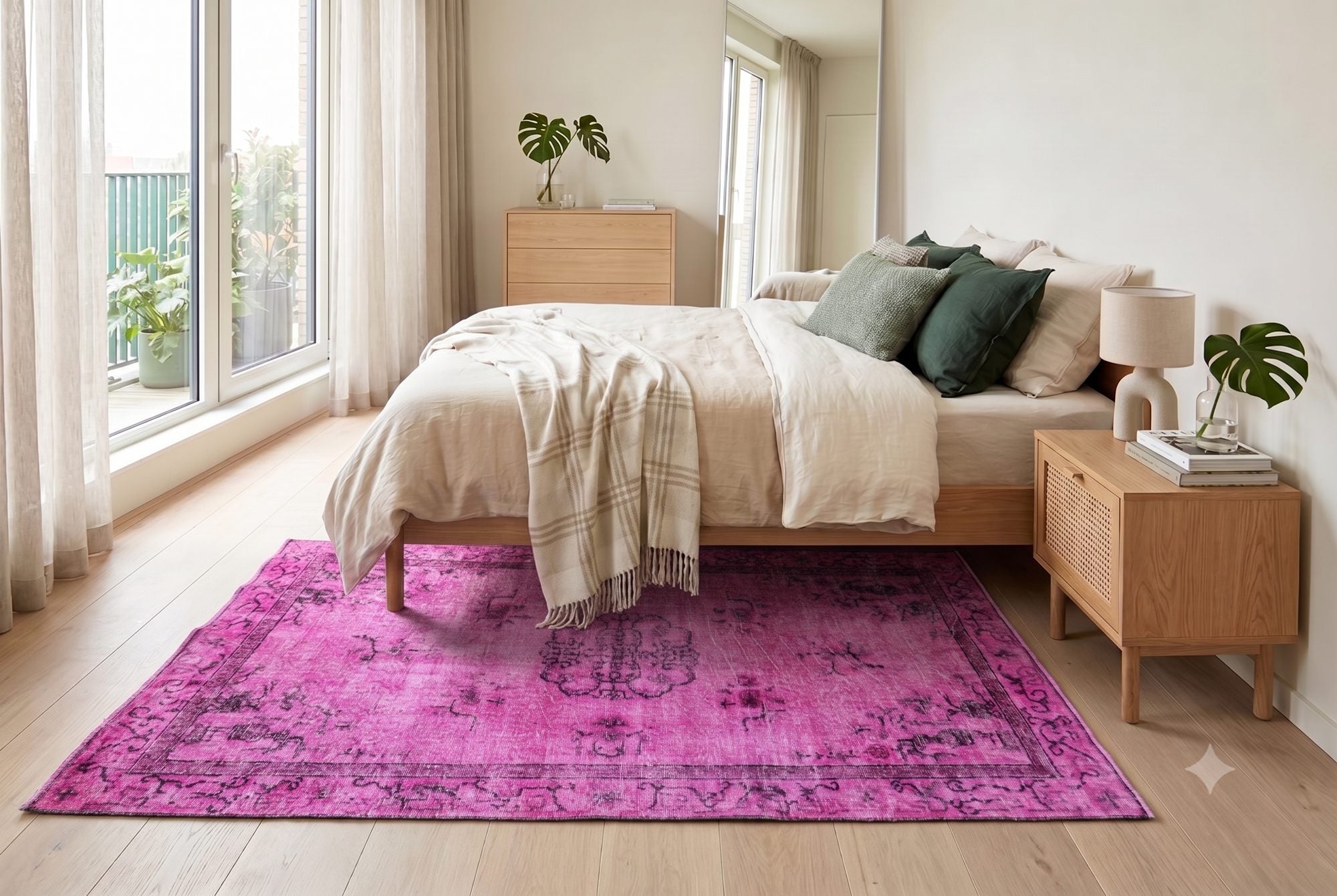 Fel fuchsia roze vintage vloerkleed - G618
