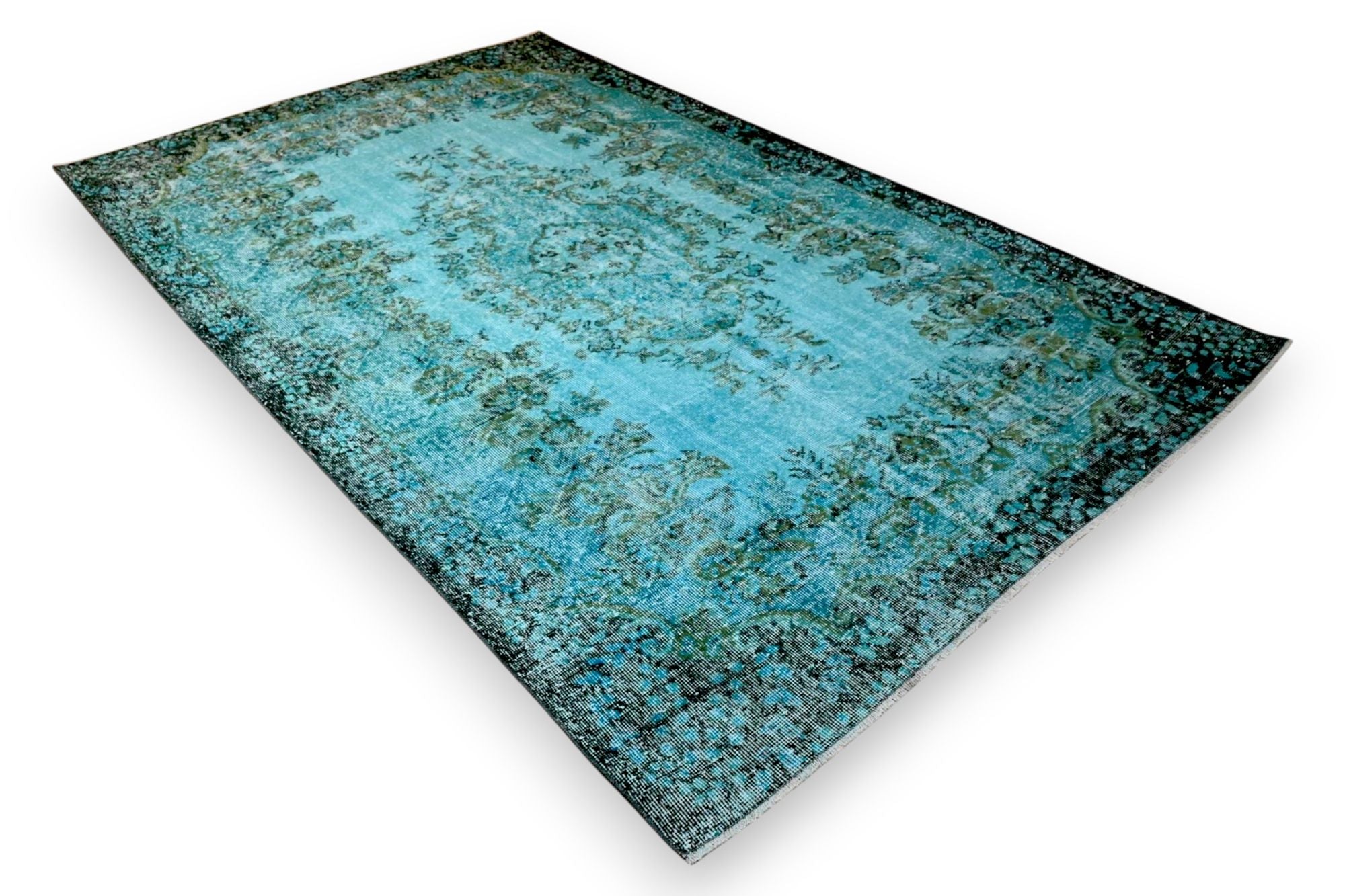 Diep zeeturquoise vintage vloerkleed - G620