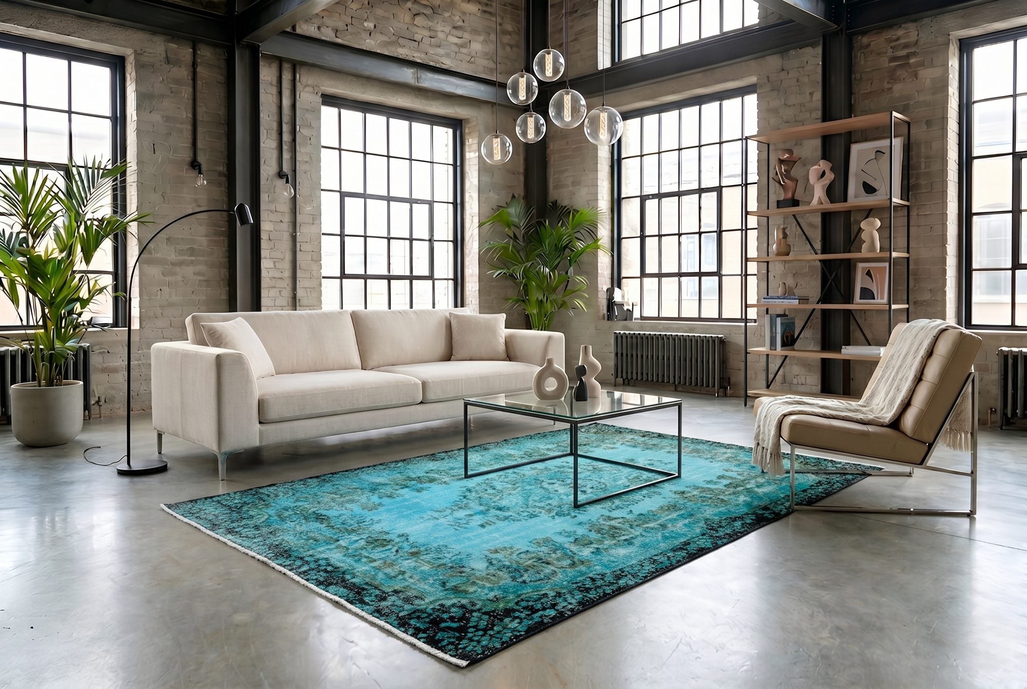 Diep zeeturquoise vintage vloerkleed - G620