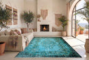 Diep zeeturquoise vintage vloerkleed - G620