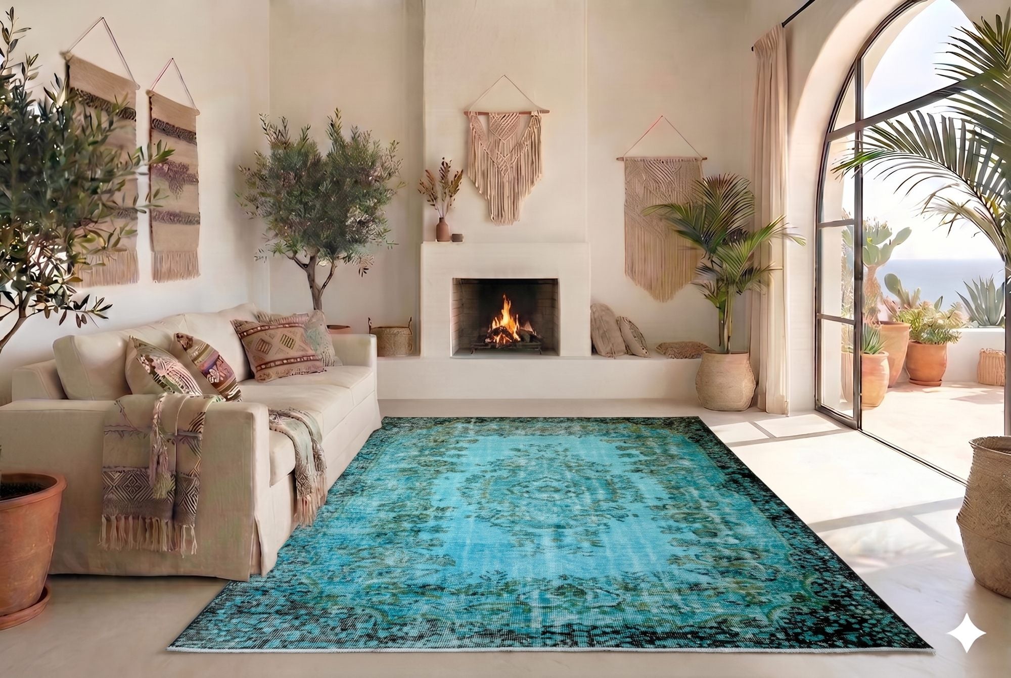 Diep zeeturquoise vintage vloerkleed - G620