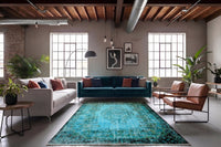 Diep zeeturquoise vintage vloerkleed - G620