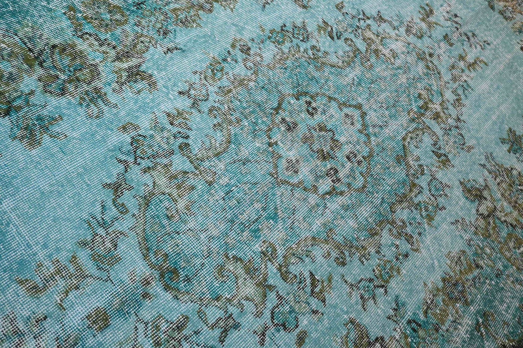 Diep zeeturquoise vintage vloerkleed - G620