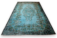 Diep zeeturquoise vintage vloerkleed - G620