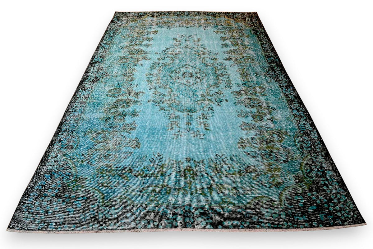 Diep zeeturquoise vintage vloerkleed - G620