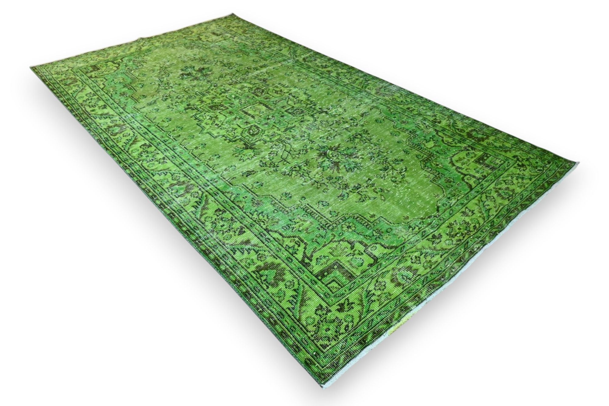 Vurig grasgroen vintage vloerkleed - G623