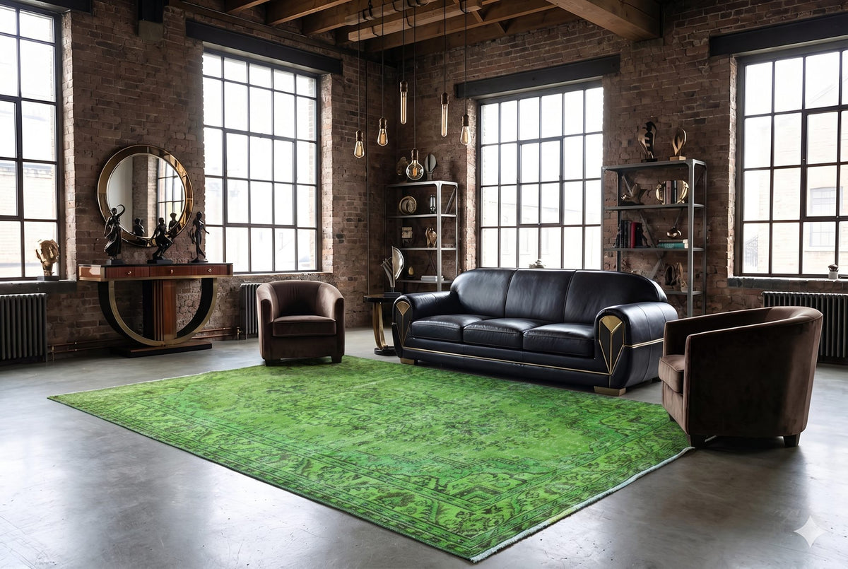 Vurig grasgroen vintage vloerkleed - G623