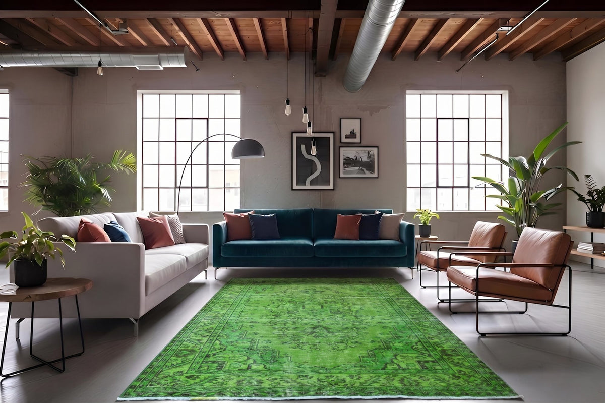 Vurig grasgroen vintage vloerkleed - G623