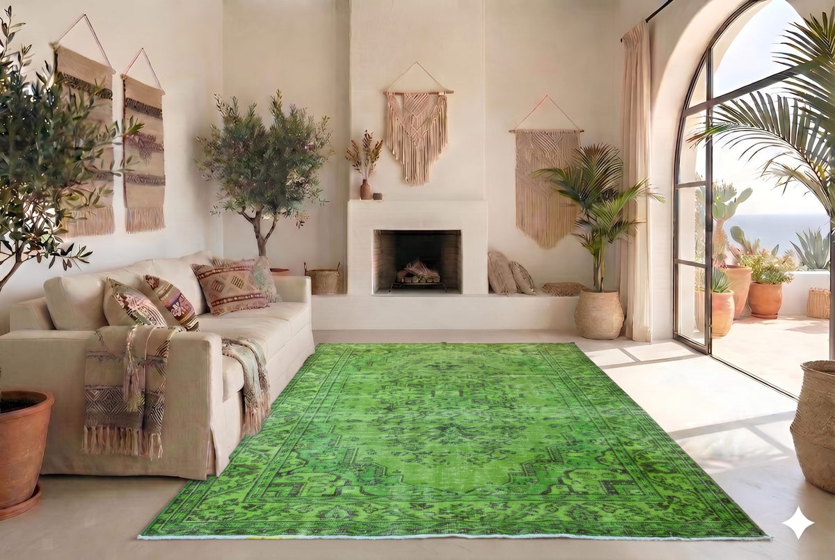 Vurig grasgroen vintage vloerkleed - G623