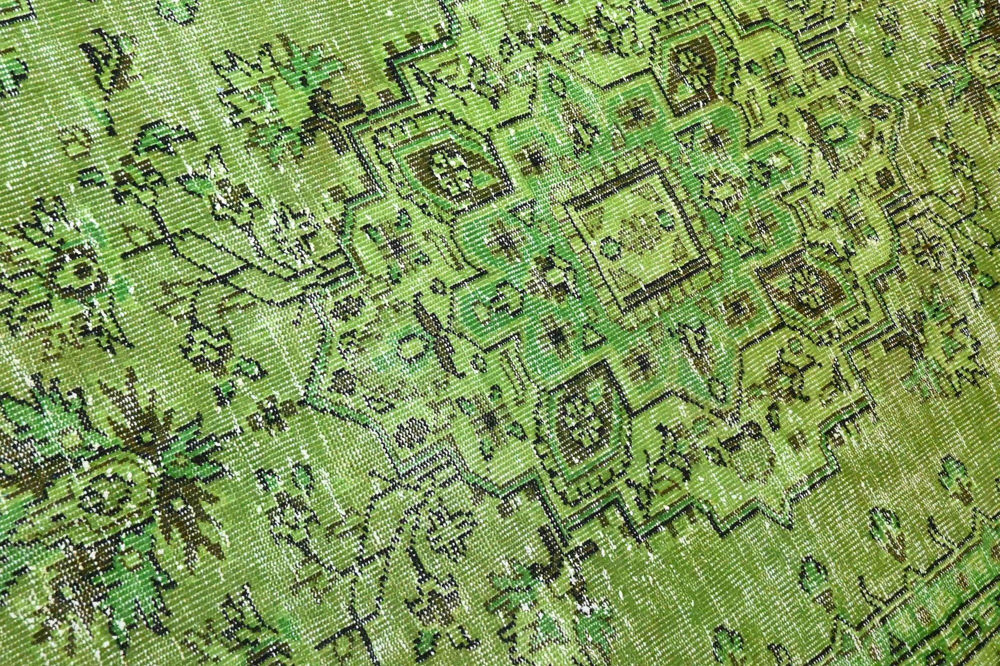 Vurig grasgroen vintage vloerkleed - G623