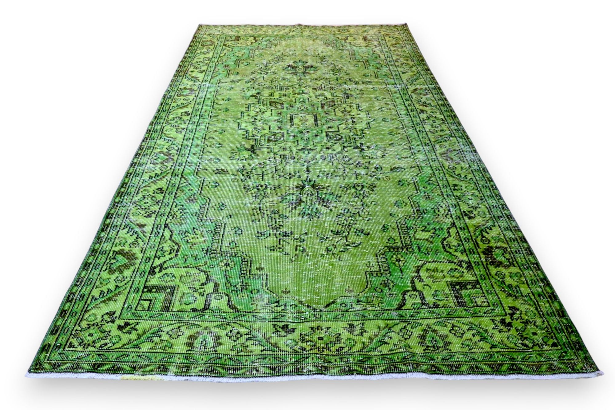 Vurig grasgroen vintage vloerkleed - G623